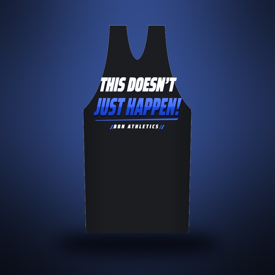 Black slogan tank: This doesn't just happen, front
